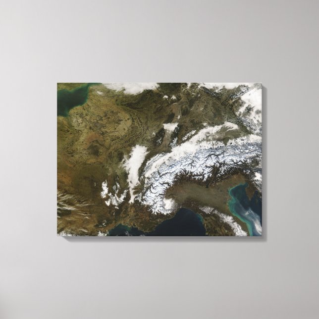 Snö, dimma och låg moln i westerna Europa Canvastryck (Framsida)