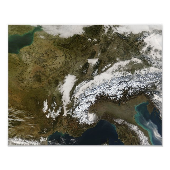 Snö, dimma och låg moln i westerna Europa Fototryck (Framsidan)