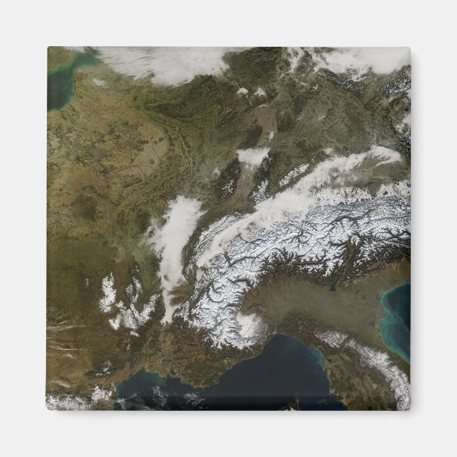 Snö, dimma och låg moln i westerna Europa Magnet (Framsidan)
