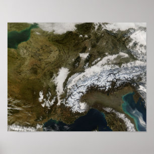 Snö, dimma och låg moln i westerna Europa Poster