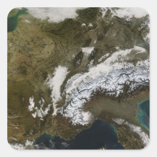 Snö, dimma och låga moln i westerna Europa Fyrkantigt Klistermärke