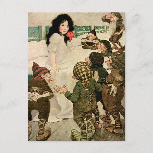 "Snö-Drop och Sju Little Manar" Vykort (Framsida)