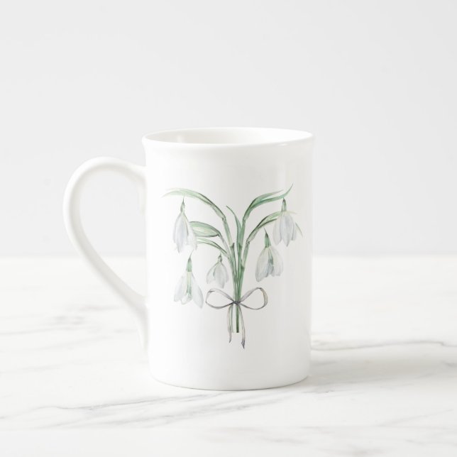 Snö droppar januari Blötblomma keramik Benporslin Mugg (Vänster)