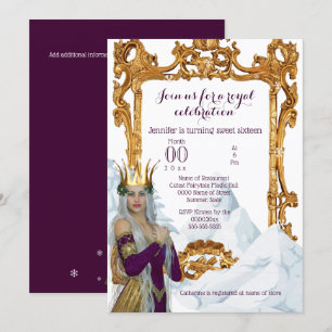 Snö drottning guld ram prinsessa temaparty inbjudningar