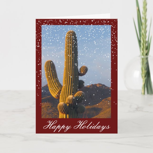 Snö Dust Saguaro Cactus Anpassade Helgdag Card Helgkort (Framsida)