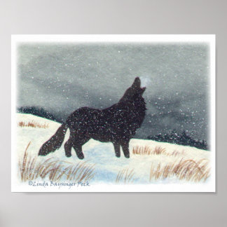Snö Dusted Varg Watercolor Painting Poster
