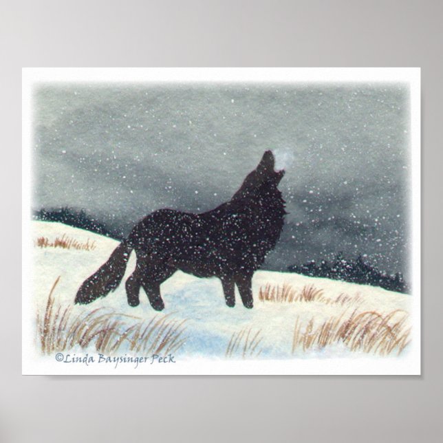 Snö Dusted Varg Watercolor Painting Poster (Framsidan)