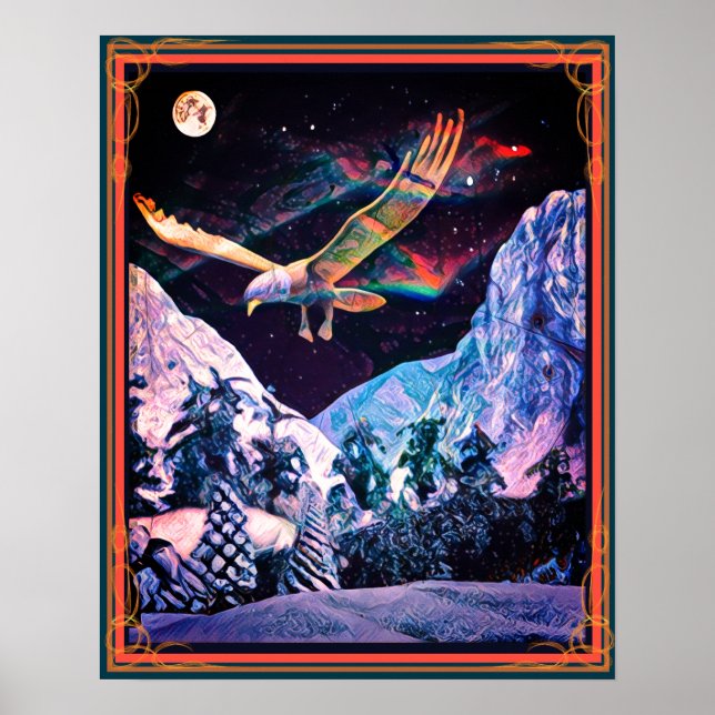 Snö Eagle Full Moon Poster (Framsidan)