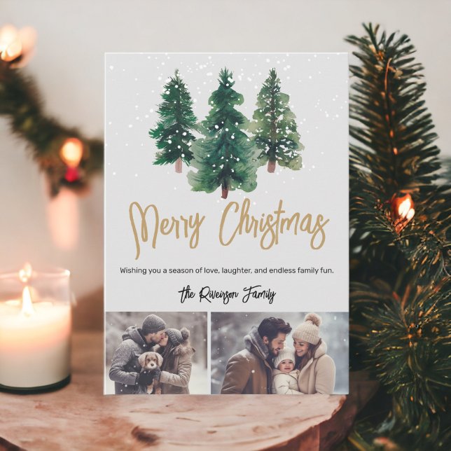 Snö elegant julgranar familj 2 foton inbjudningar (Snow elegant christmas trees family 2 photos Invitation)