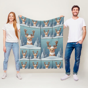 Snö Elk Cute Kawaii Brown Mönster Fleecefilt