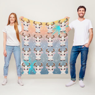 Snö Elk Cute Kawaii Mönster Fleecefilt