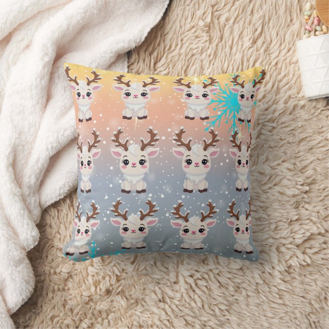 Snö Elk Cute Kawaii Mönster Kudde (Filt)