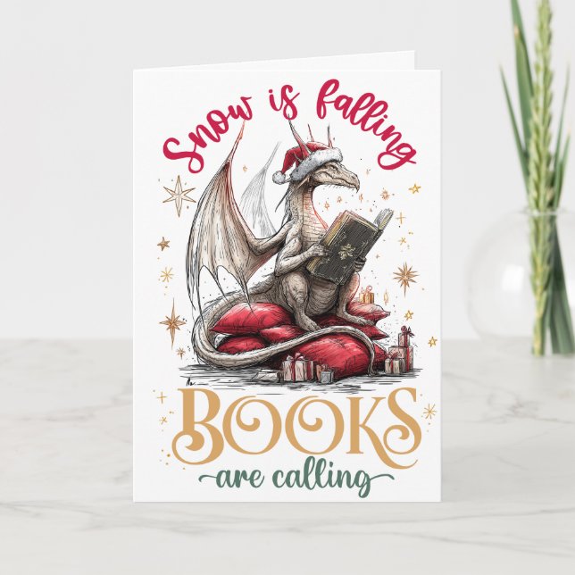 Snö faller, böcker kallar helgkort (Framsida)