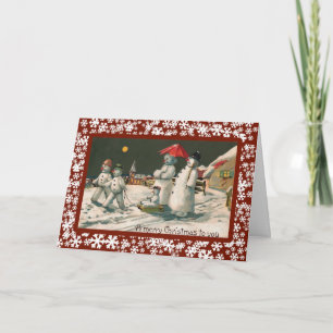 Snö-familjen på jul Kväll - ett Vintage kort