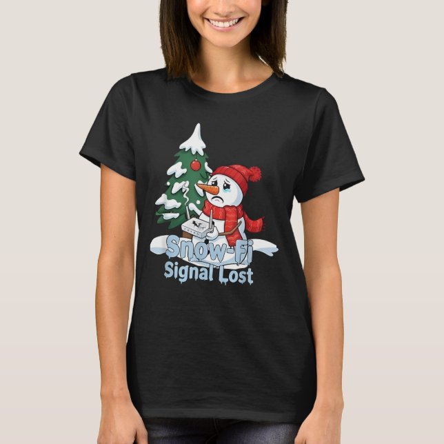 Snö-Fi signal förlorad rolig snöman julkonst T Shirt (Framsida)