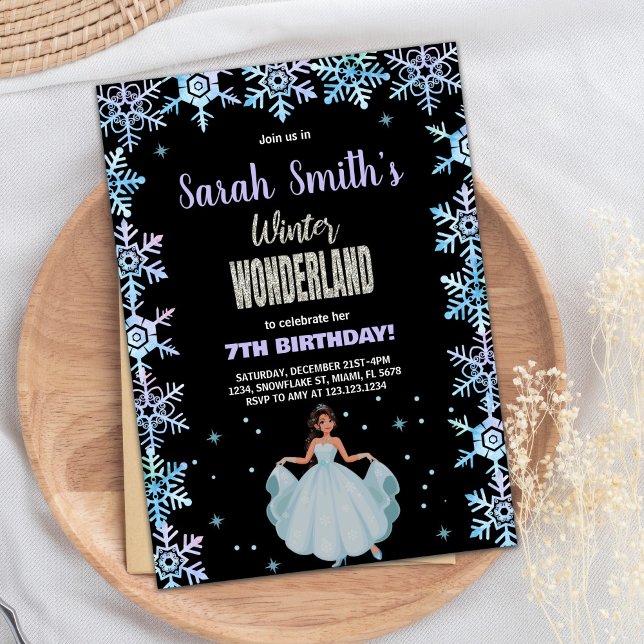 Snö flake Black Winter Wonderland-inbjudan Inbjudningar (Snow flake Black Winter Wonderland Invitation)
