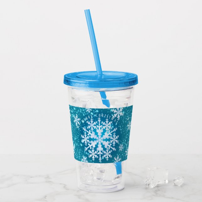Snö Flakes Aqua White Acrylic Tumbler Take Away Mugg (Framsida Ice)