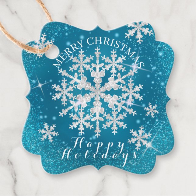 Snö Flakes Aqua White Gåvor Etiketter (Framsida)