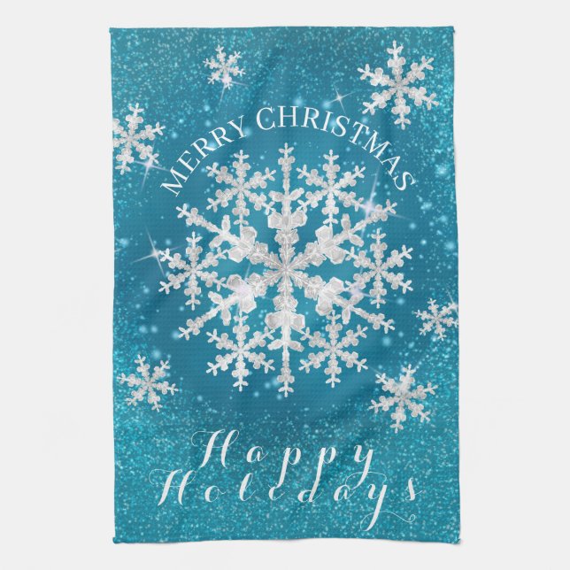 Snö Flakes Aqua White Kökshandduk (Vertikal)