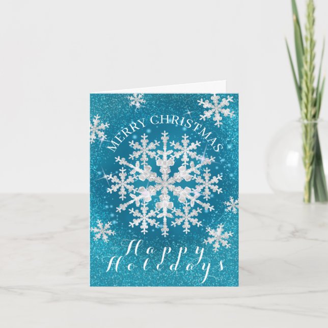 Snö Flakes Aqua White Kort (Framsida)