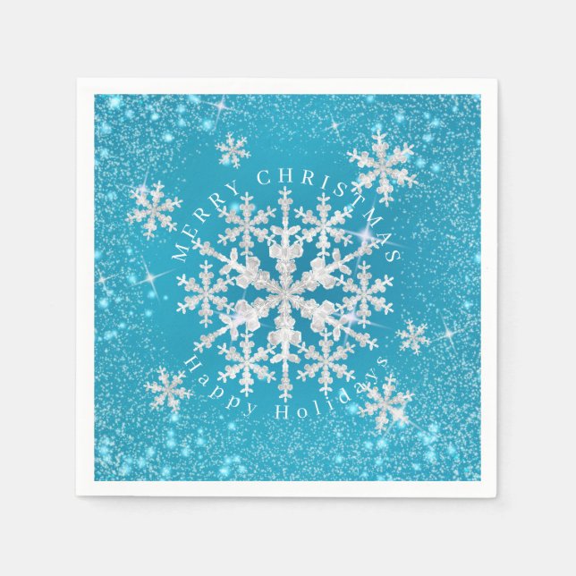 Snö Flakes Aqua White Pappersservett (Framsidan)
