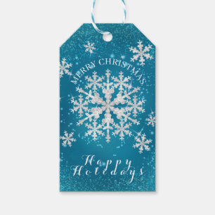 Snö Flakes Aqua White Presentetikett