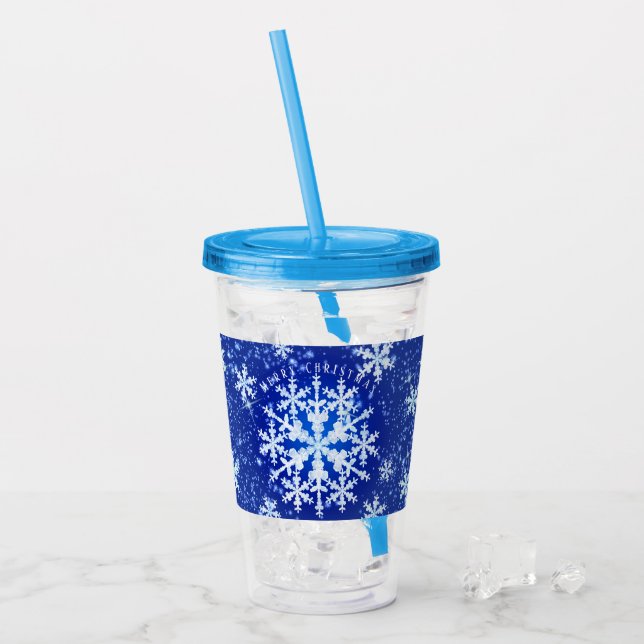 Snö Flakes Blue White Acrylic Tumbler Take Away Mugg (Framsida Ice)