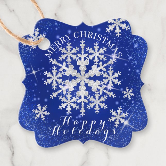 Snö Flakes Blue White Gåvor Etiketter (Framsida)