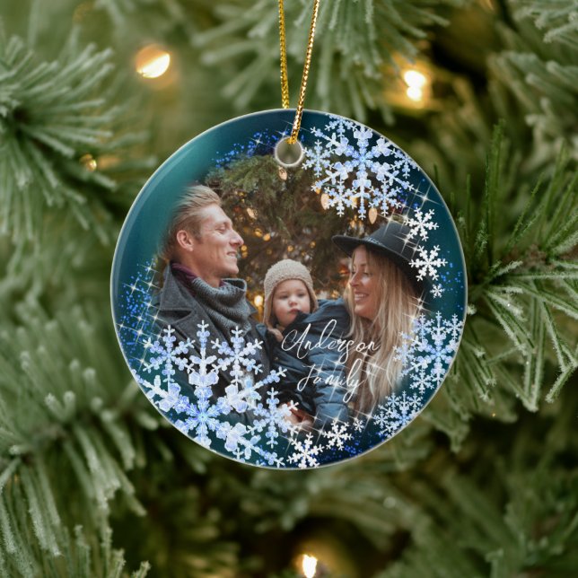 Snö Flakes Fototurkos Julgransprydnad Keramik (Träd)