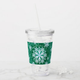 Snö Flakes Grönt Vitakryl Tumbler Take Away Mugg