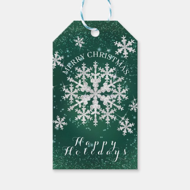 Snö Flakes Grönt White Presentetikett (Framsidan)