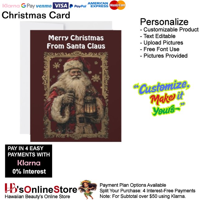 Snö Flakes jul jul Jultomten Guld 12 Julkort (Snow Flakes Christmas Santa Clause Gold Framed Holiday Card 12.)