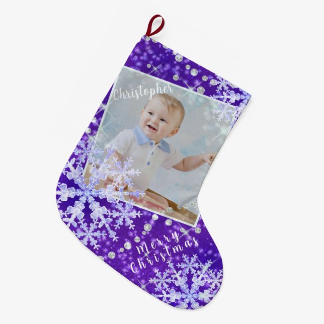 Snö Flakes Lila Stor Julstrumpa (Framsidan (Hängande))
