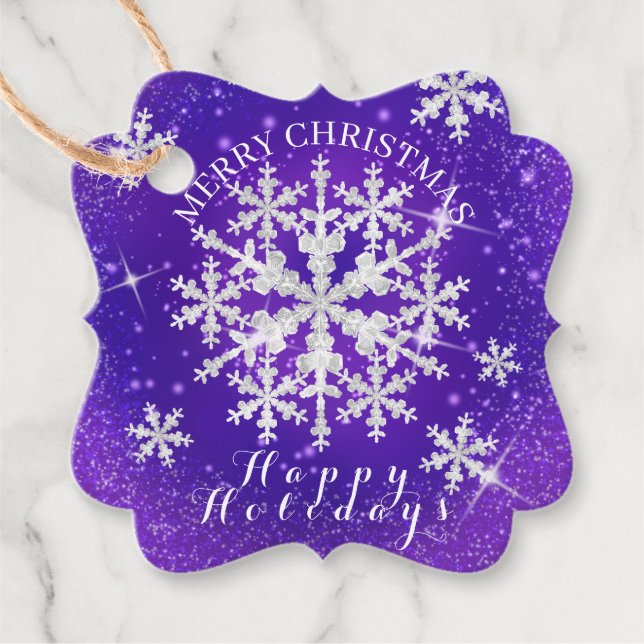 Snö Flakes Lila White Gåvor Etiketter (Framsida)