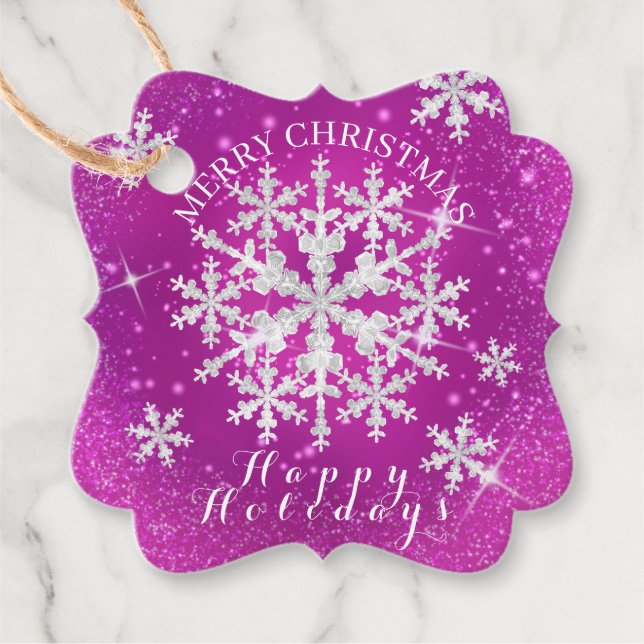Snö Flakes Magenta White Gåvor Etiketter (Framsida)