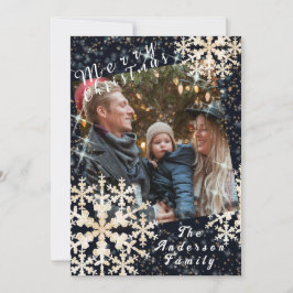 Snö Flakes Photo Black Guld Julkort