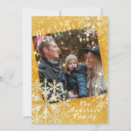 Snö Flakes Photo Guld Julkort