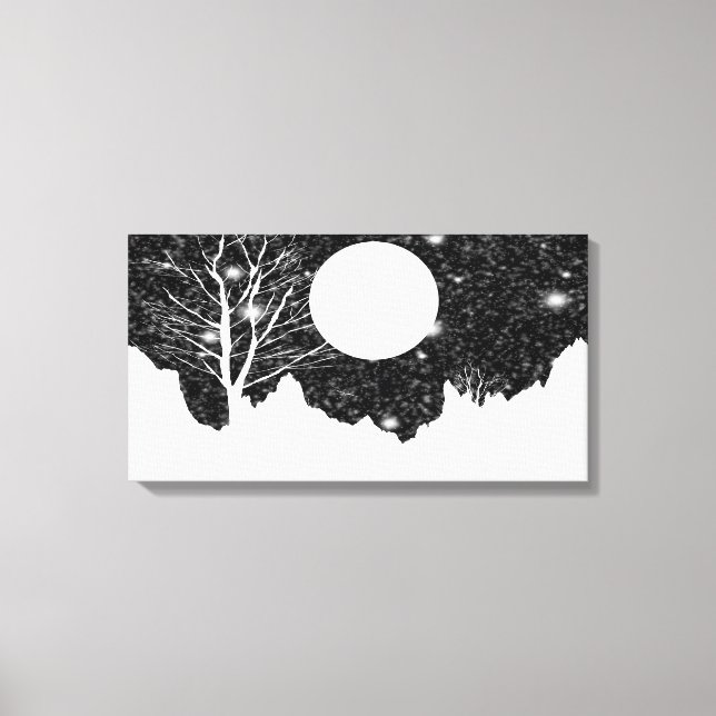 Snö flammor på en månbelyst natt Wrapped Canvas (Framsida)