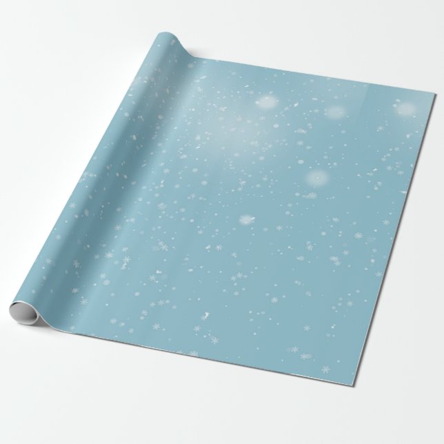 Snö flingor på Blå himmel Wrappning Papprare Presentpapper (Utrullad)