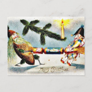 snö föll på hus och julgran helg vykort