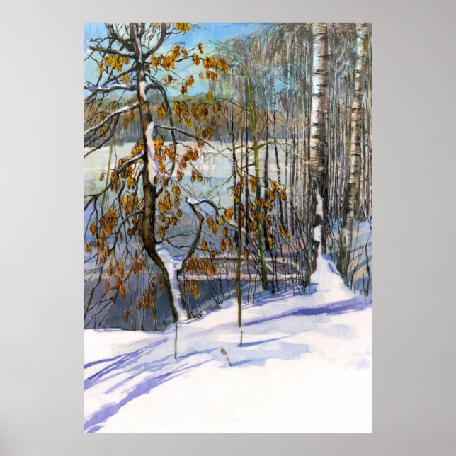 Snö föll Vattenfärgmålning Poster (Framsidan)