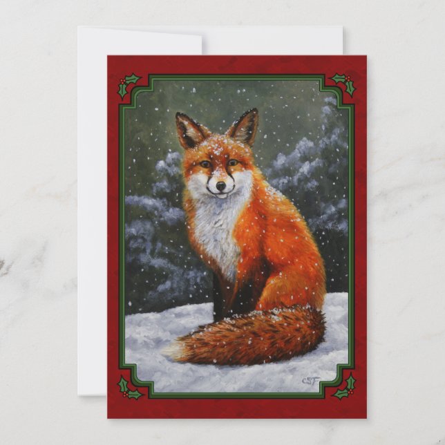 Snö Fox Festive Helgdag Red Inbjudningar (Framsida)