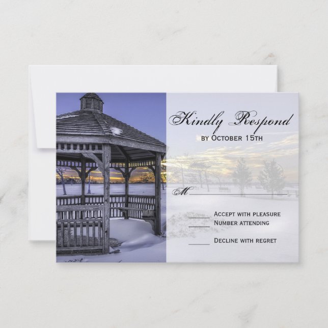 Snö Gazebo Träd Sunset Winter Wedding OSA kort (Framsida)