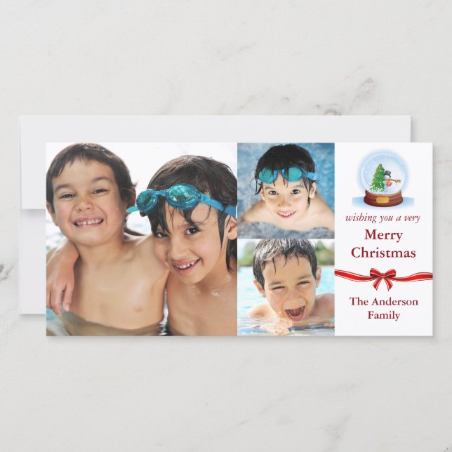 Snö Globe 3 Foton jul - Fotoport Julkort (Framsida)