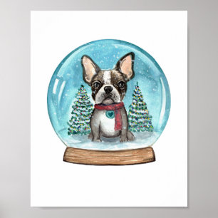 Snö Globe Boston Terrier Art-utskrift Poster