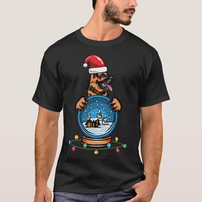Snö Globe German Shepherd T Shirt (Framsida)