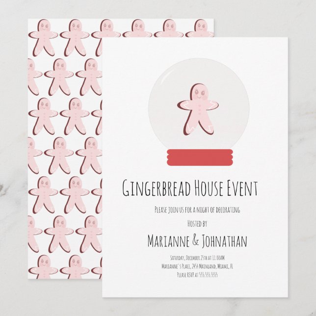 Snö Globe Gingerbröd House Decororation Party Inbjudningar (Fram/baksida)