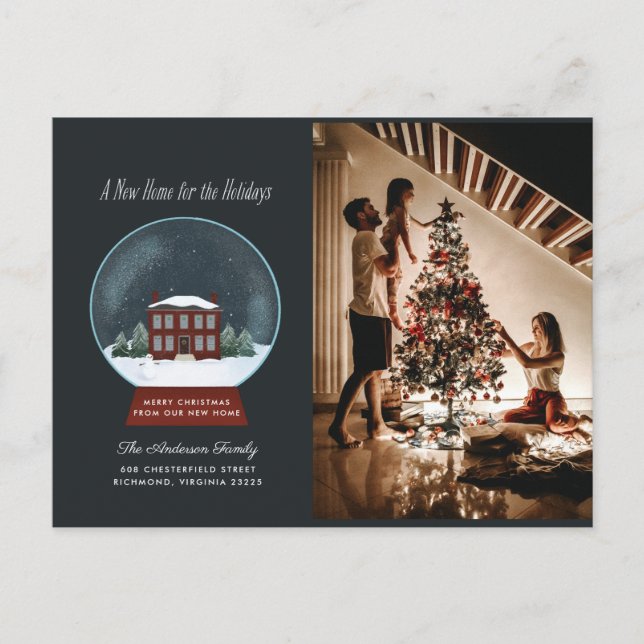 Snö Globe Helgdag Photo Flytta Announement Helg Vykort (Framsida)