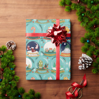 Snö Globe jul Gnome Gingerbröd House Blue Presentpapper