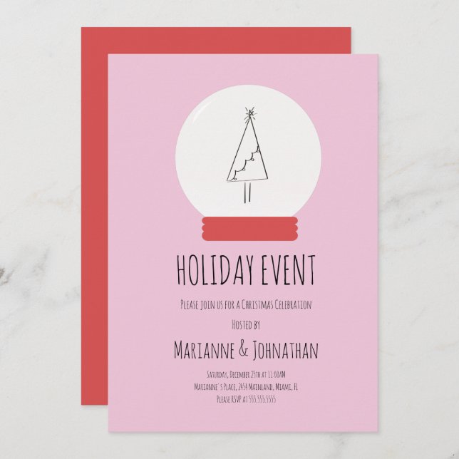 Snö Globe jul Party Hand plockade Träd Inbjudningar (Fram/baksida)